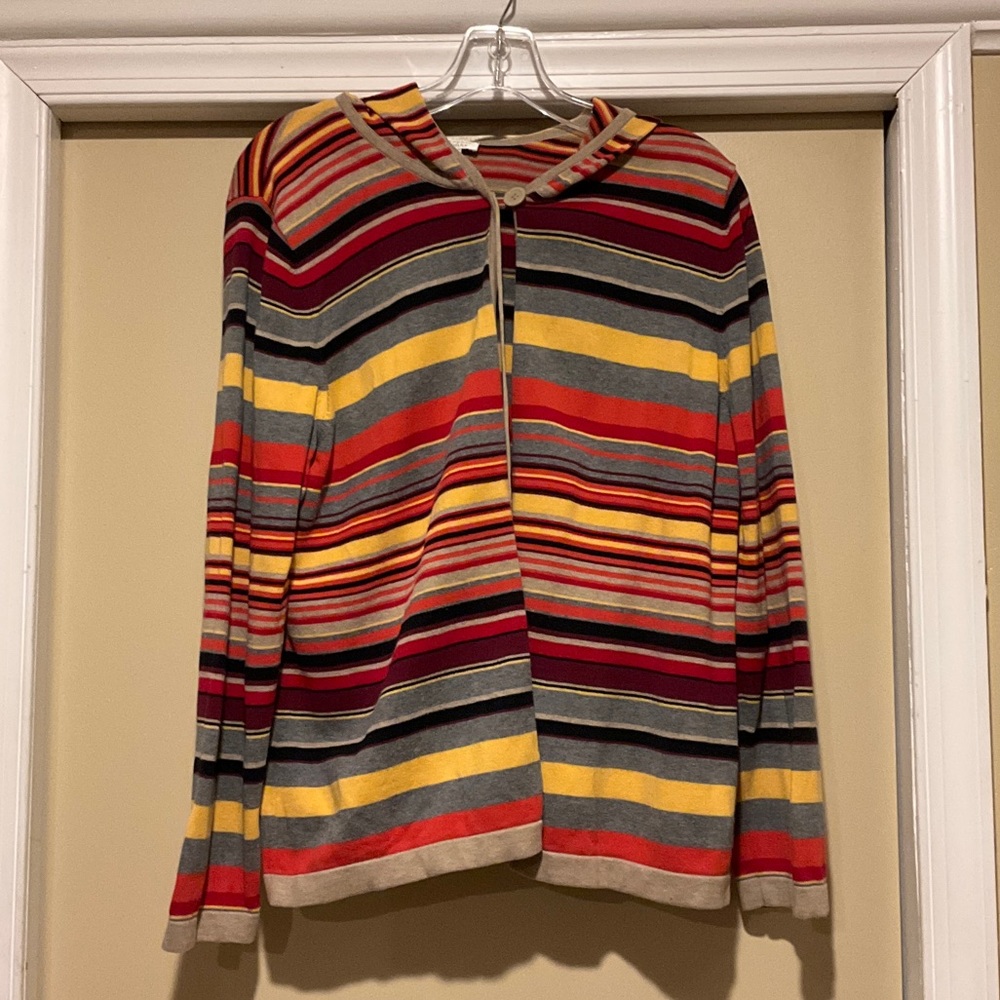 Christopher & Banks Colorful hooded Striped Knit open cardigan Sweater